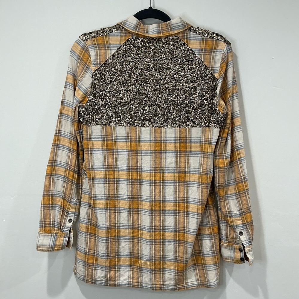 Free People Yellow Plaid Sequin Button Down Shirt - Picture 5 of 9